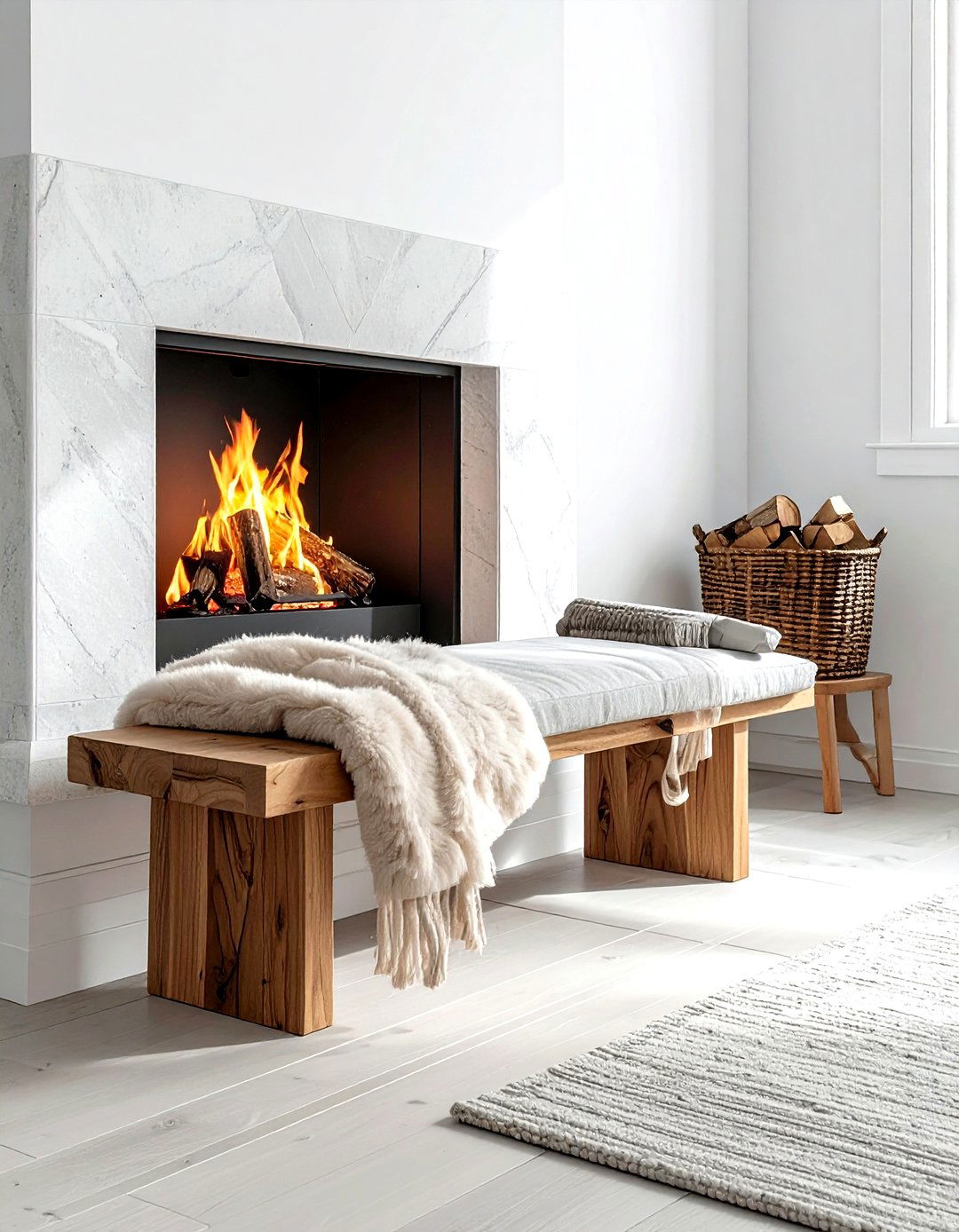 Fireplace hearth bench - 30 living room bench seat ideas