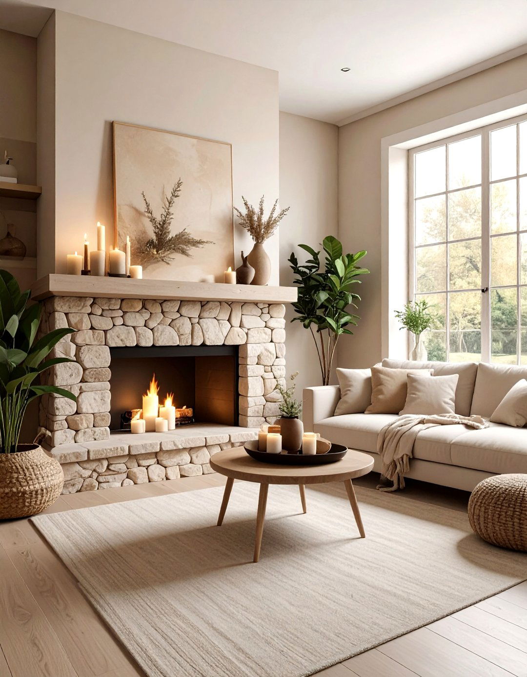 Fireplace living room - 30 bohemian beige living room ideas