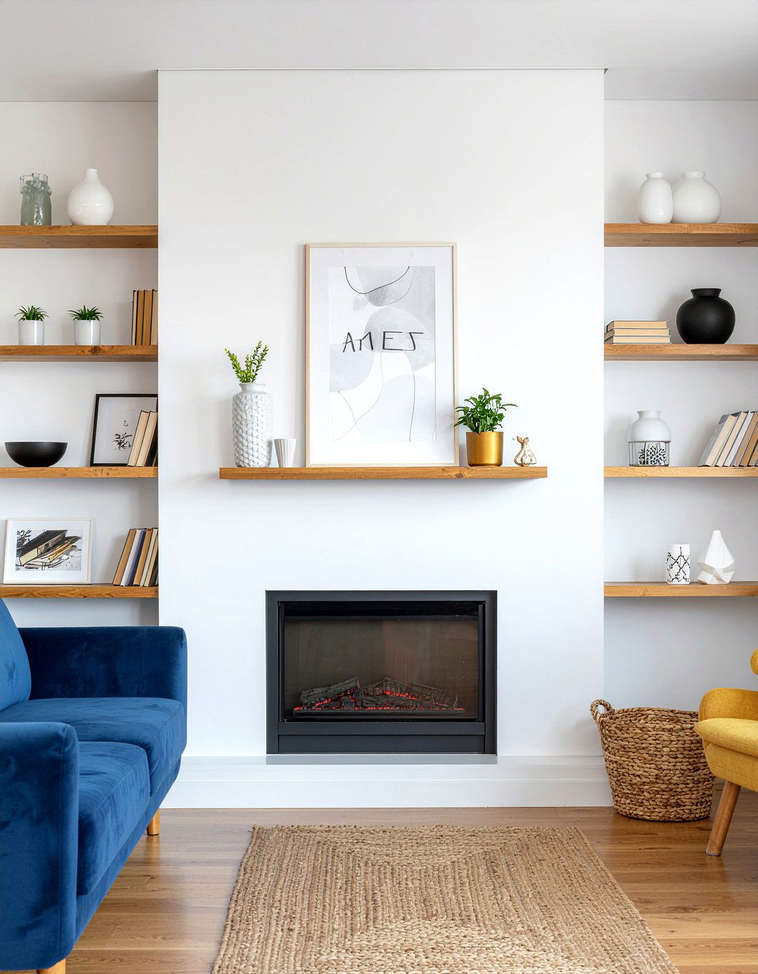 Fireplace with built in shelves - 30 living room modern fireplace ideas