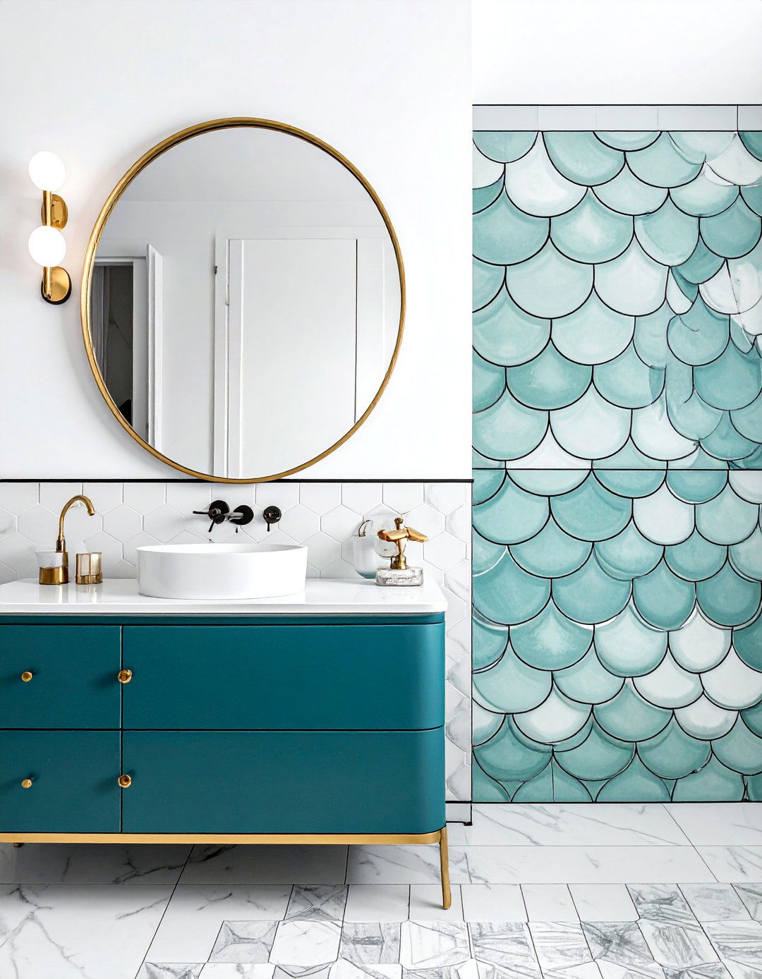 Fish Scale Tile Black Grout - 30 black grout bathroom ideas