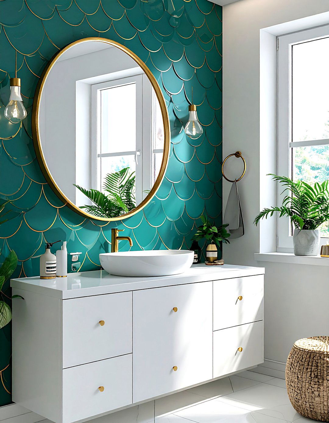 Fish scale pattern wallpaper - 30 powder room wallpaper ideas