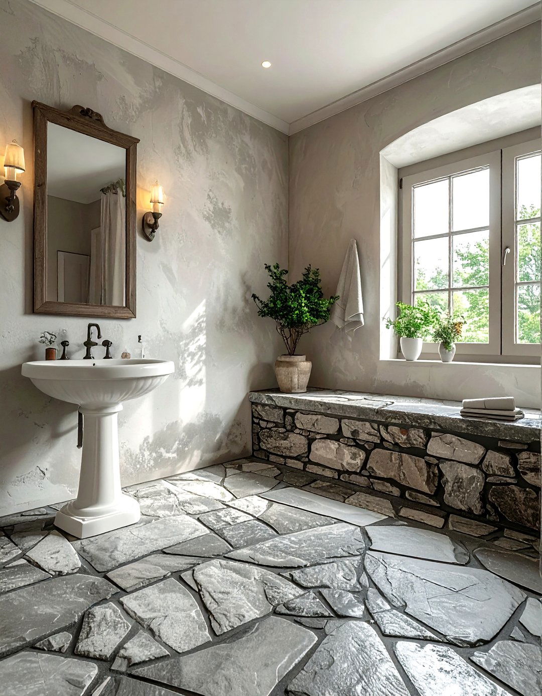 Flagstone Bathroom Floor - 30 natural stone bathroom ideas