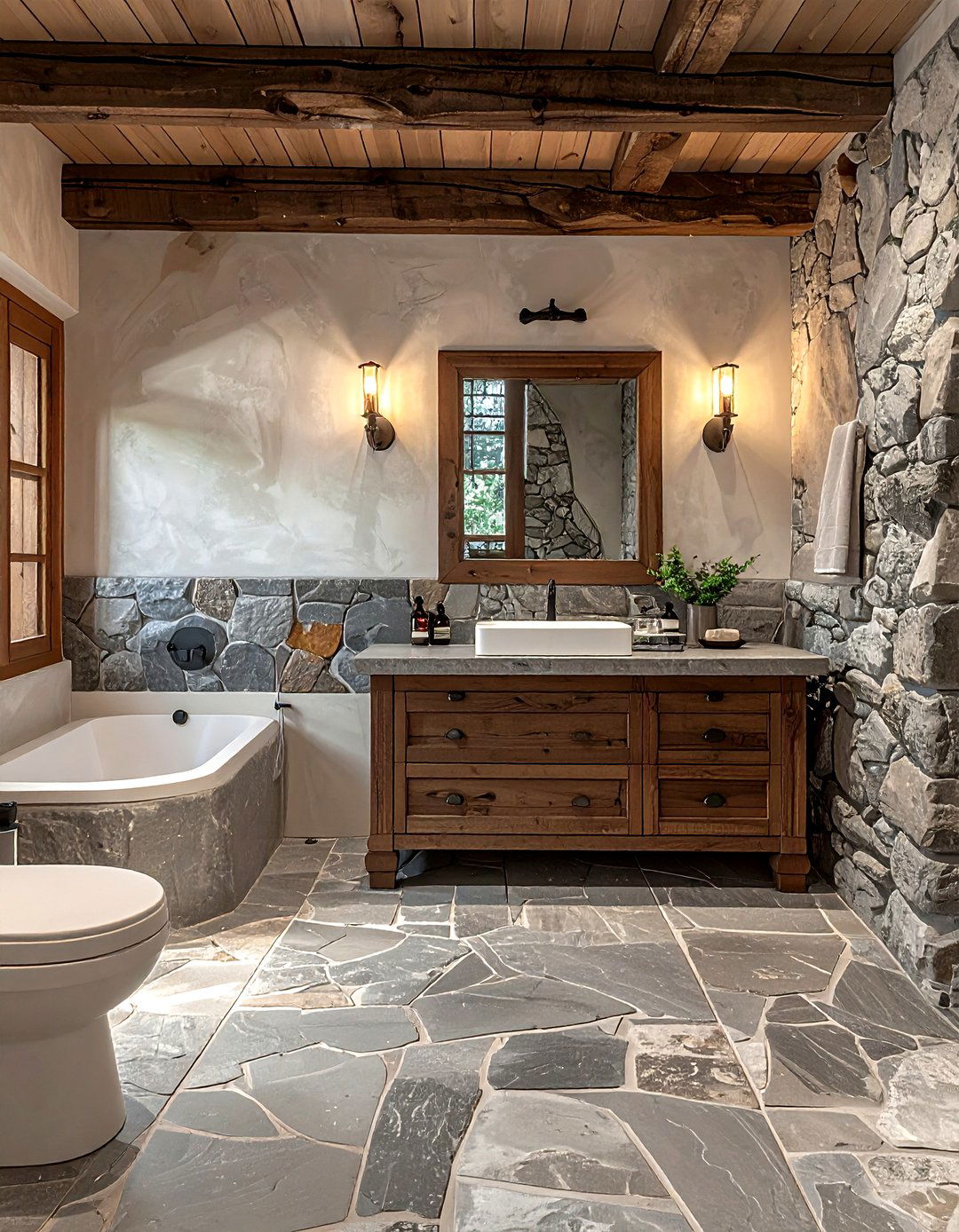 Flagstone Floor - 30 stone bathroom ideas