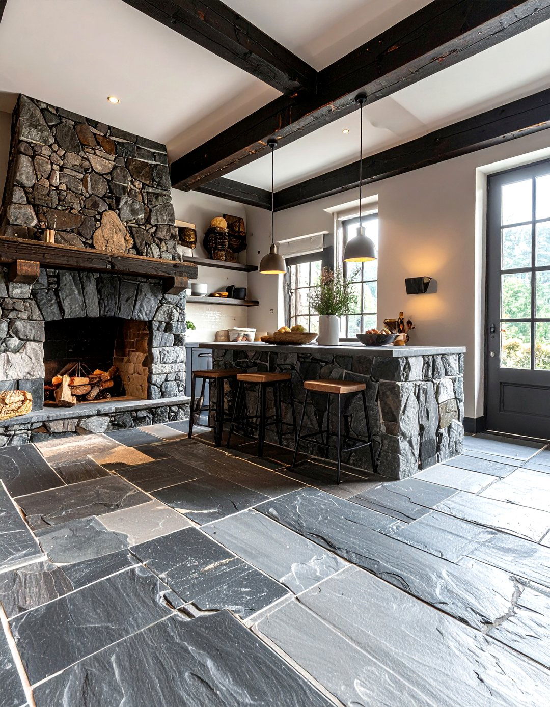 Flagstone floor kitchen - 30 natural stone floor kitchen ideas