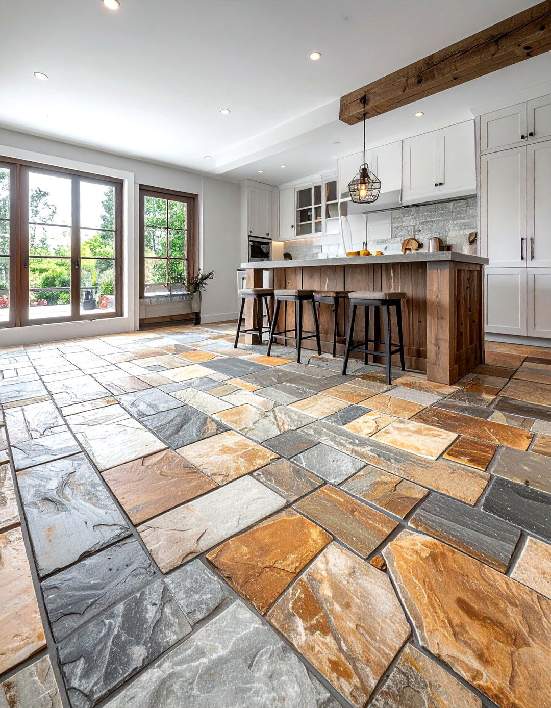 Flagstone floor - 30 rustic lodge kitchen ideas