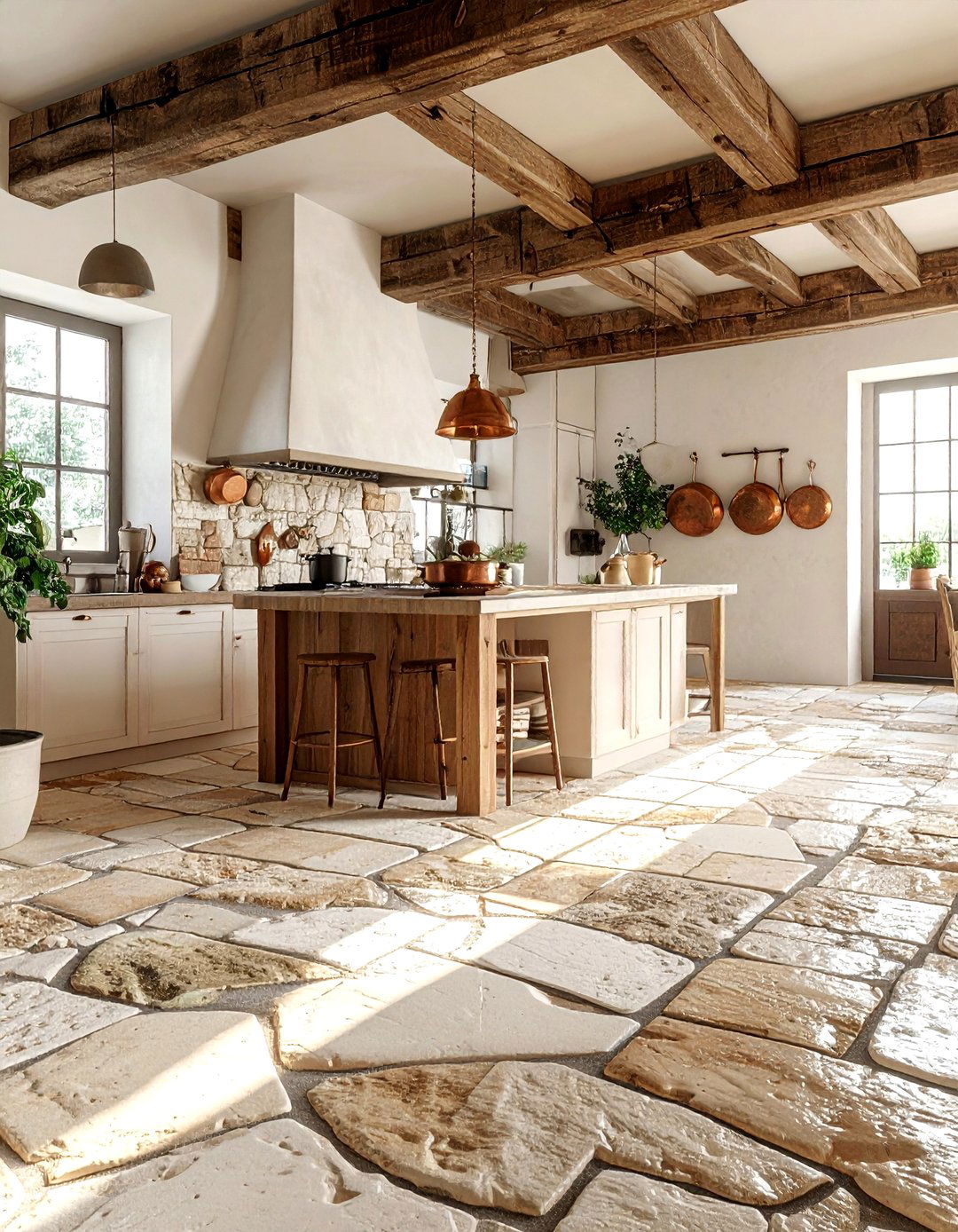 Flagstone limestone kitchen floor - 30 limestone floor kitchen ideas