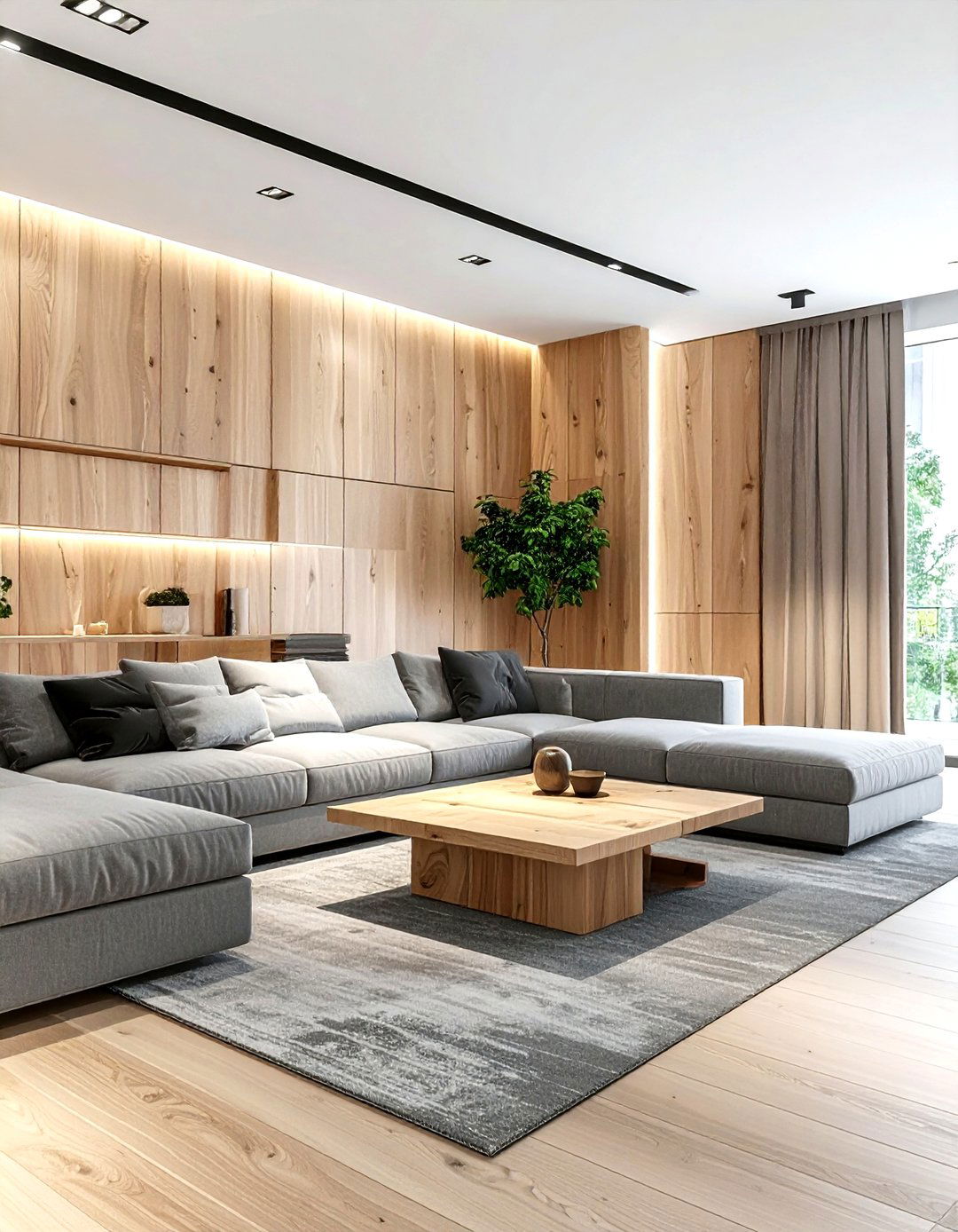 Flat wood panels - 30 living room paneled walls ideas