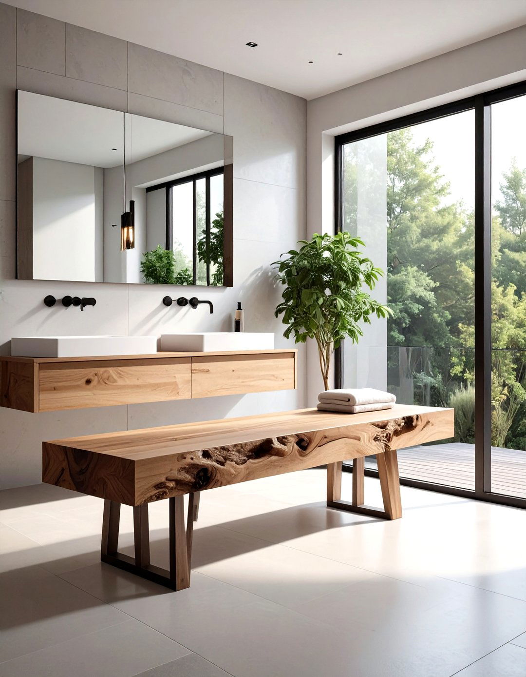 Floating Bathroom Bench - 30 bathroom window seat ideas