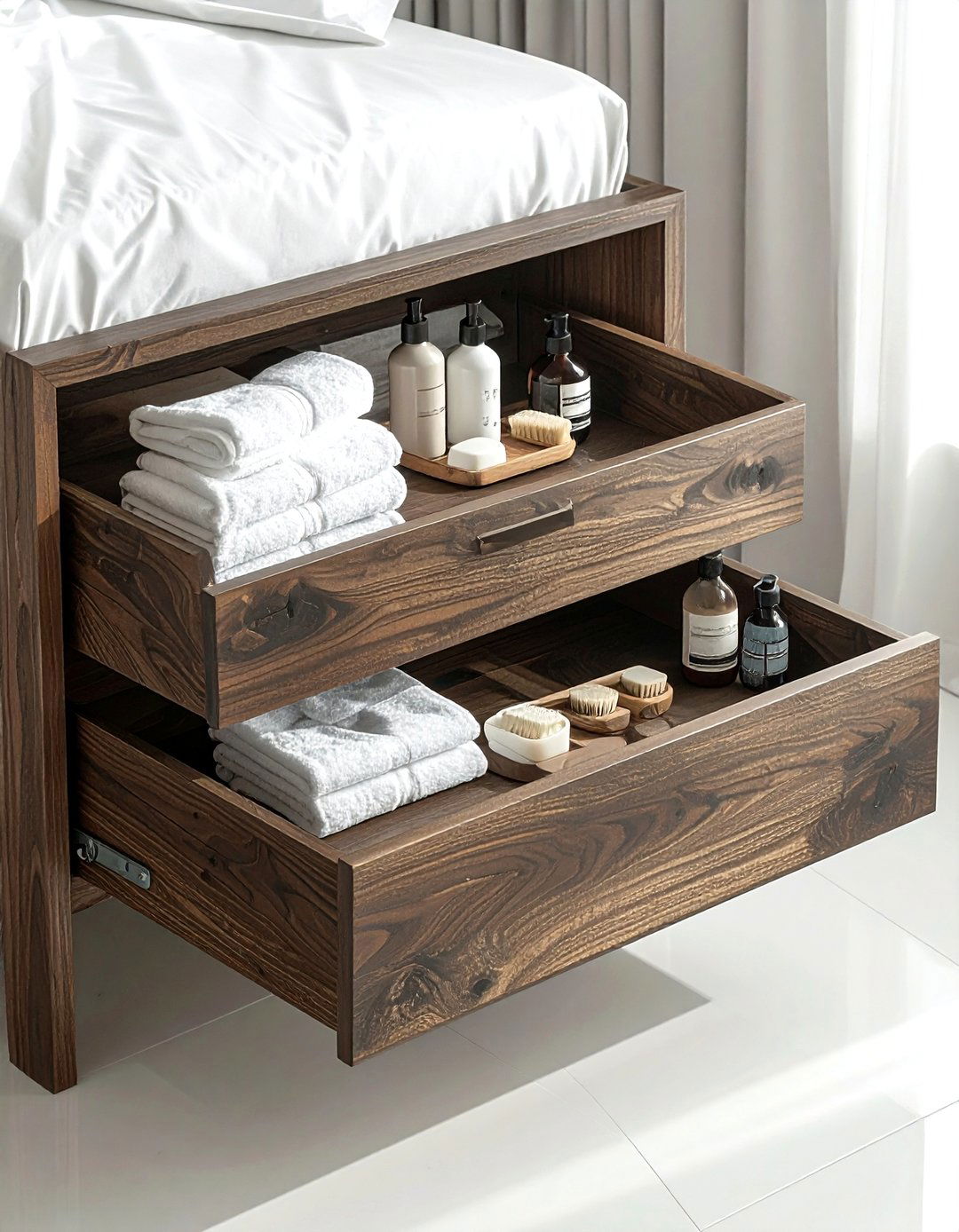 Floating Bed Drawer - 30 bathroom under bed storage ideas