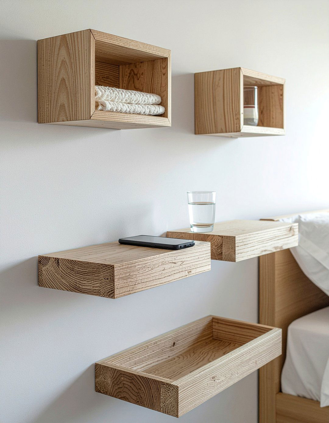 Floating Bedside Shelves - 30 bedroom wall shelving ideas