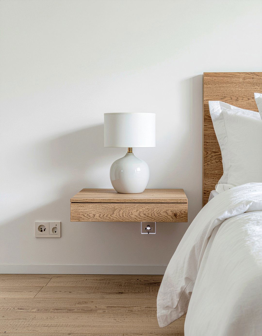 Floating Bedside Table - 30 scandinavian bedroom ideas