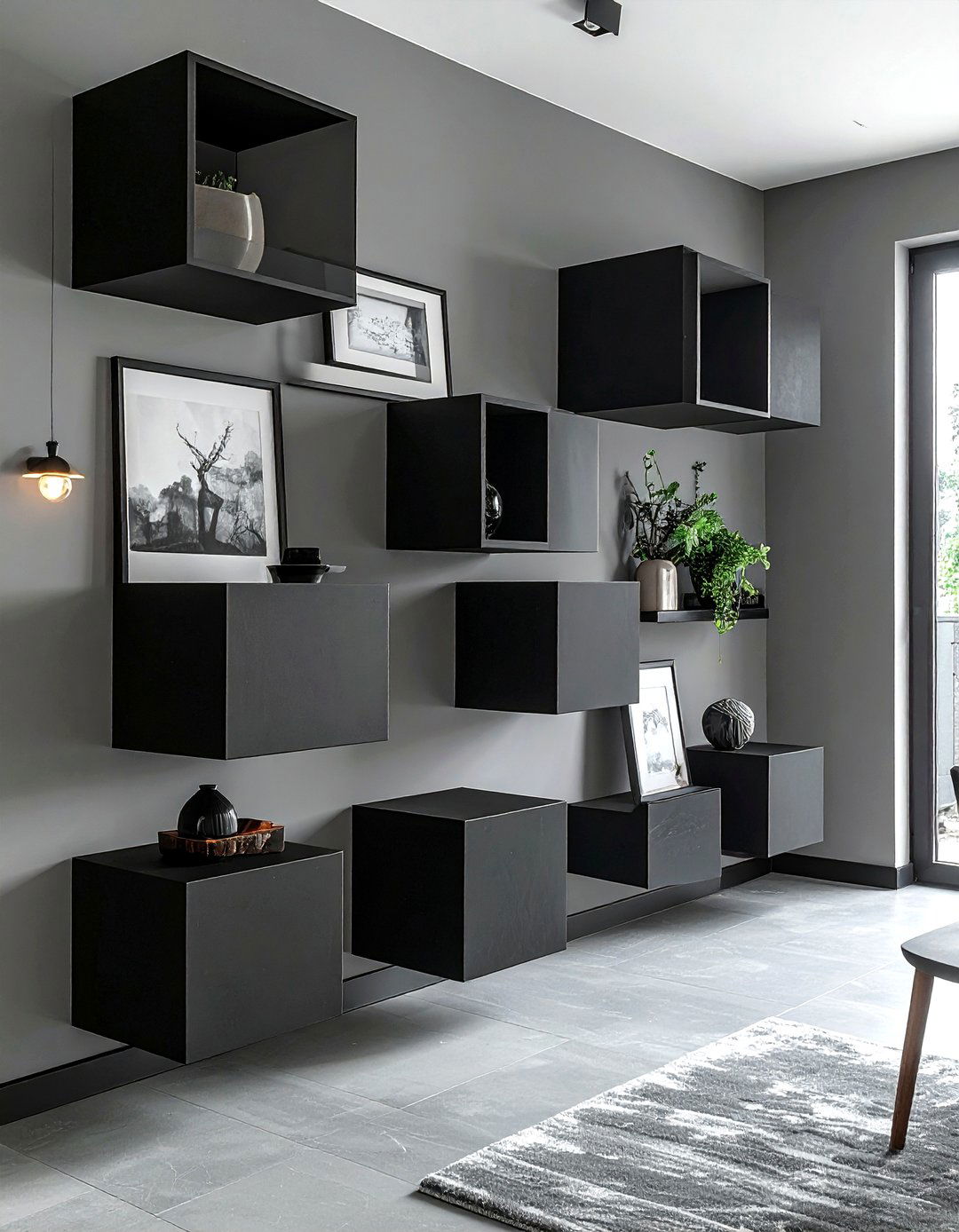 Floating Black Cube Shelves - 30 dining room shelving ideas