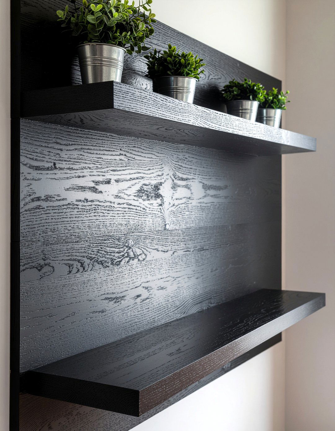 Floating Black Shelf - 30 fireplace mantel ideas
