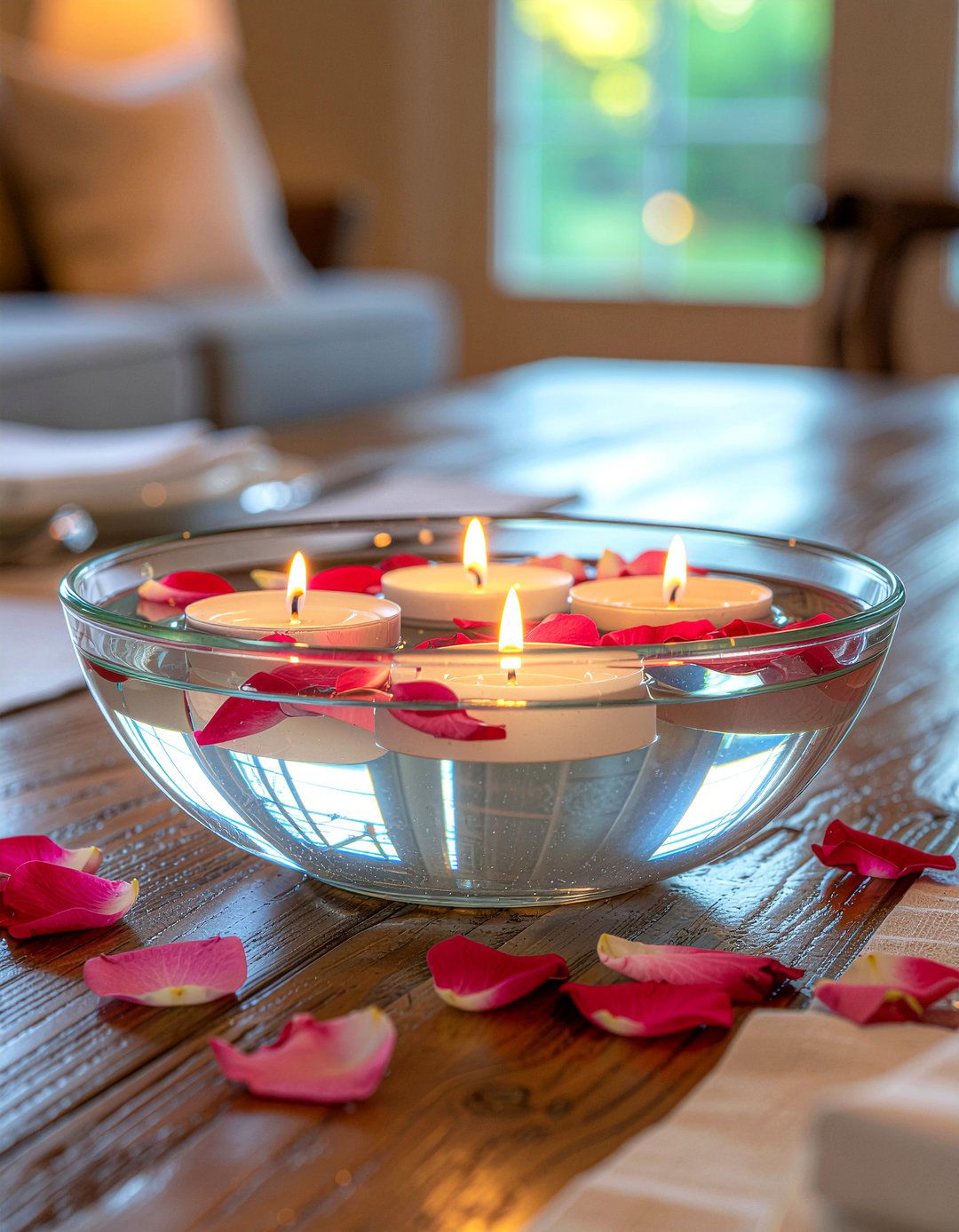 Floating Candle Bowl - 30 centerpiece dining room ideas