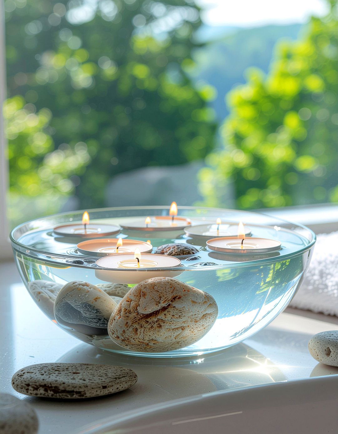 Floating Candles Glass Bowl - 30 bathroom candle ideas