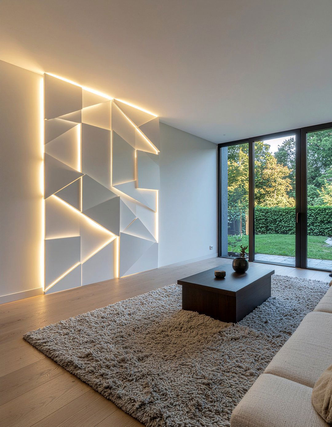 Floating Geometric Light Wall - 30 living room geometric wall designs