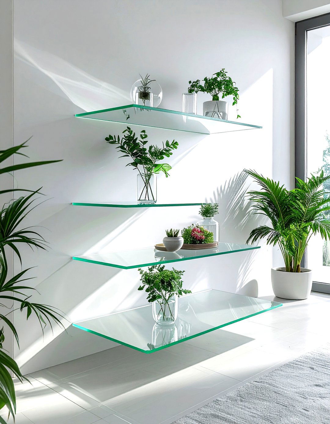 Floating Glass Corner Shelves - 30 dining room corner shelving ideas