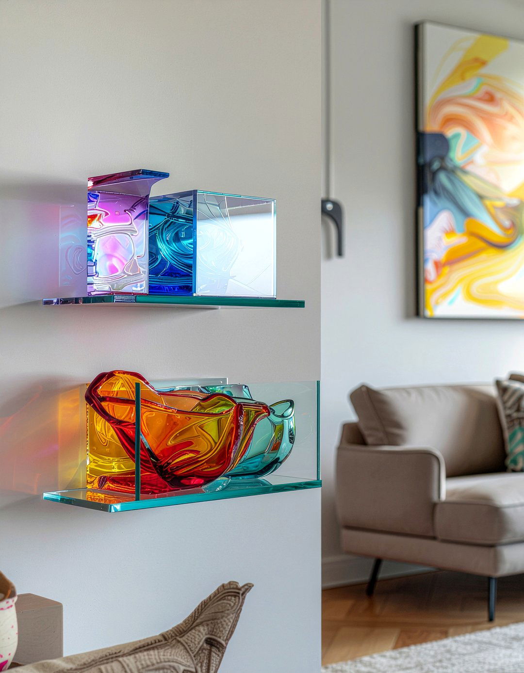 Floating Glass Display Shelf - 30 living room curio cabinet ideas