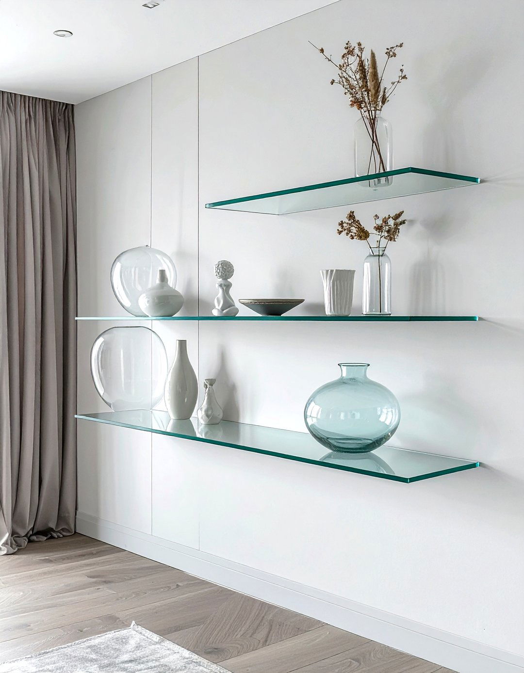 Floating Glass Display Shelves - 30 dining room shelving ideas