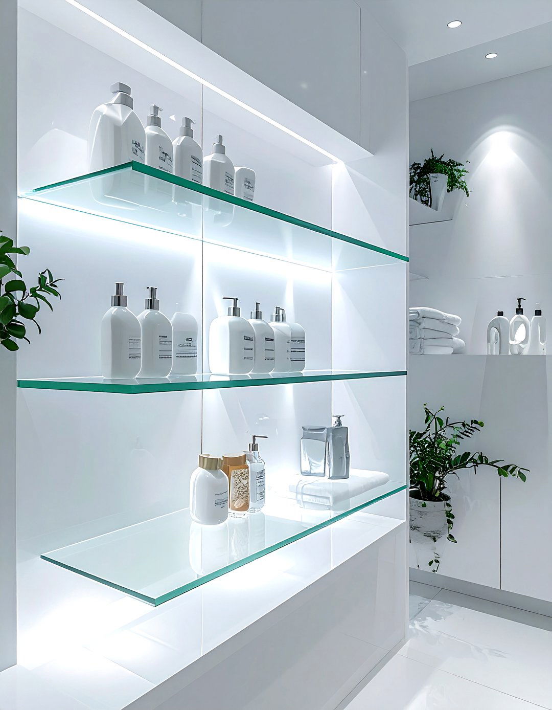 Floating Glass Shelves - 30 laundry room shelving ideas