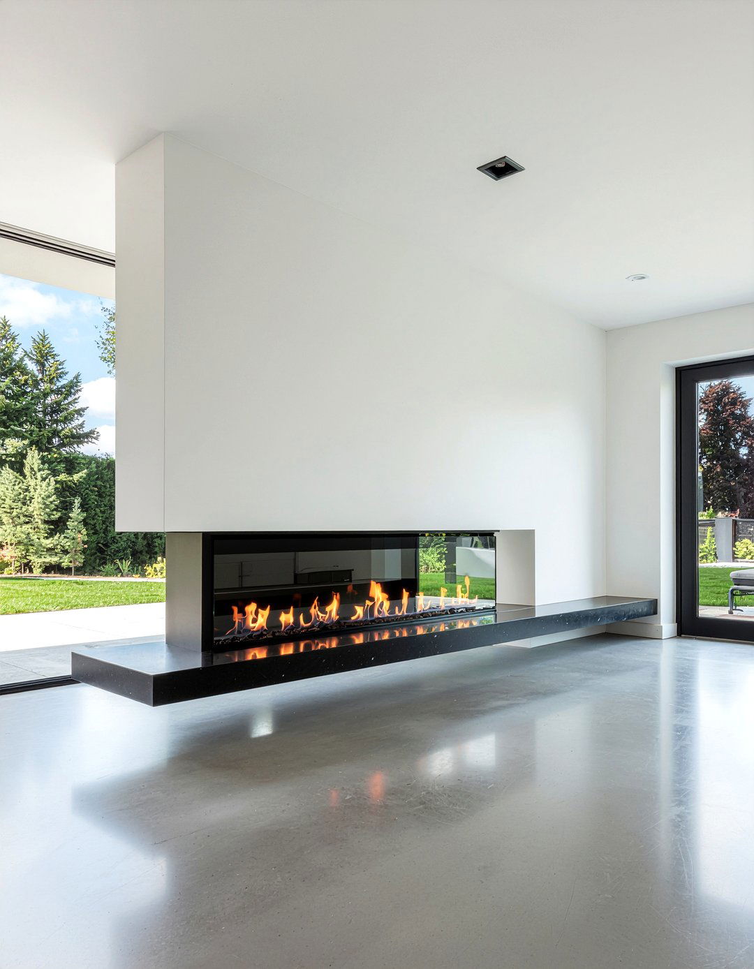 Floating Hearth Linear Fireplace - 30 living room linear fireplace ideas
