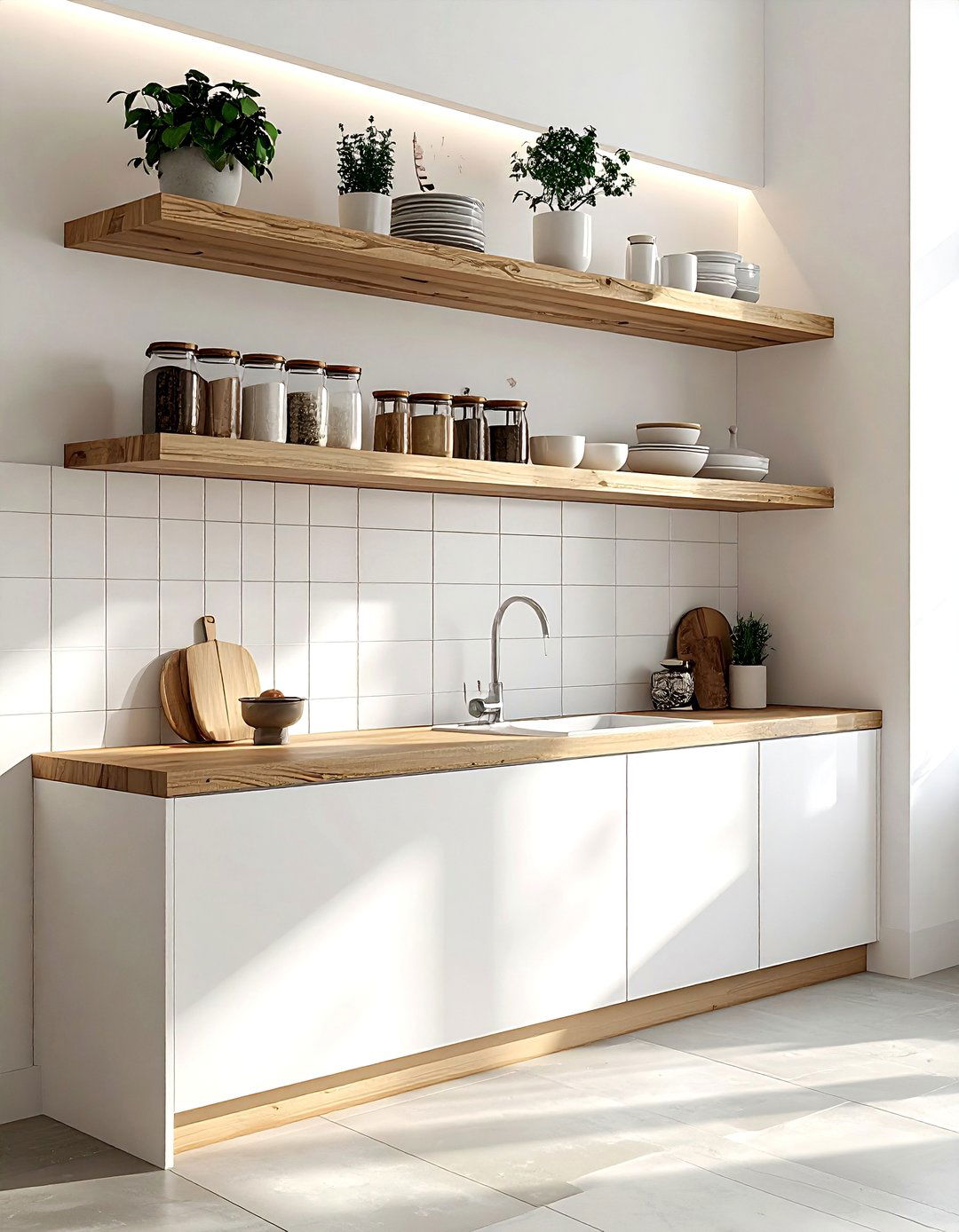 Floating Kitchen Shelves - 30 serene kitchen ideas