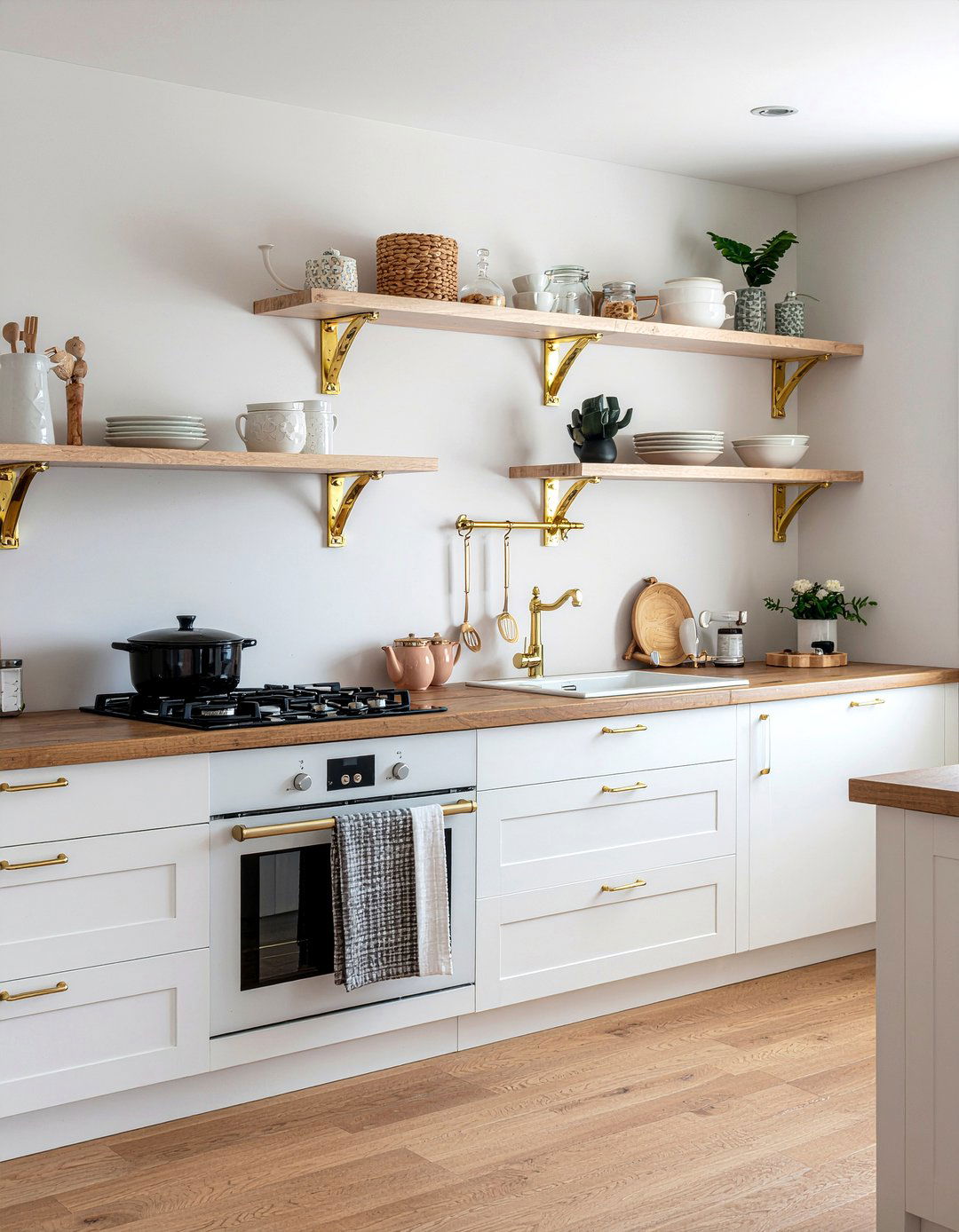 Floating Kitchen Shelves Gold Brackets - 30 glam kitchen ideas