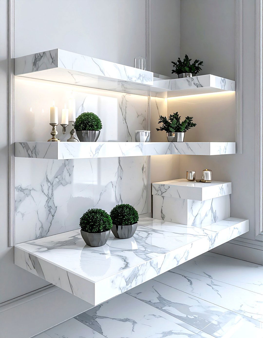 Floating Marble Corner Shelves - 30 dining room corner shelving ideas