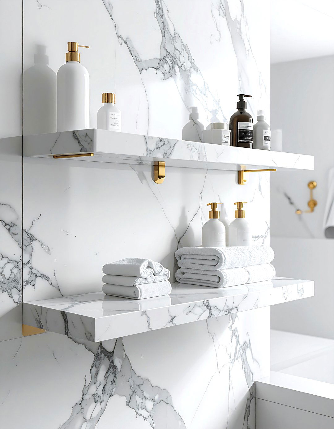 Floating Marble Shelves - 30 laundry room shelving ideas