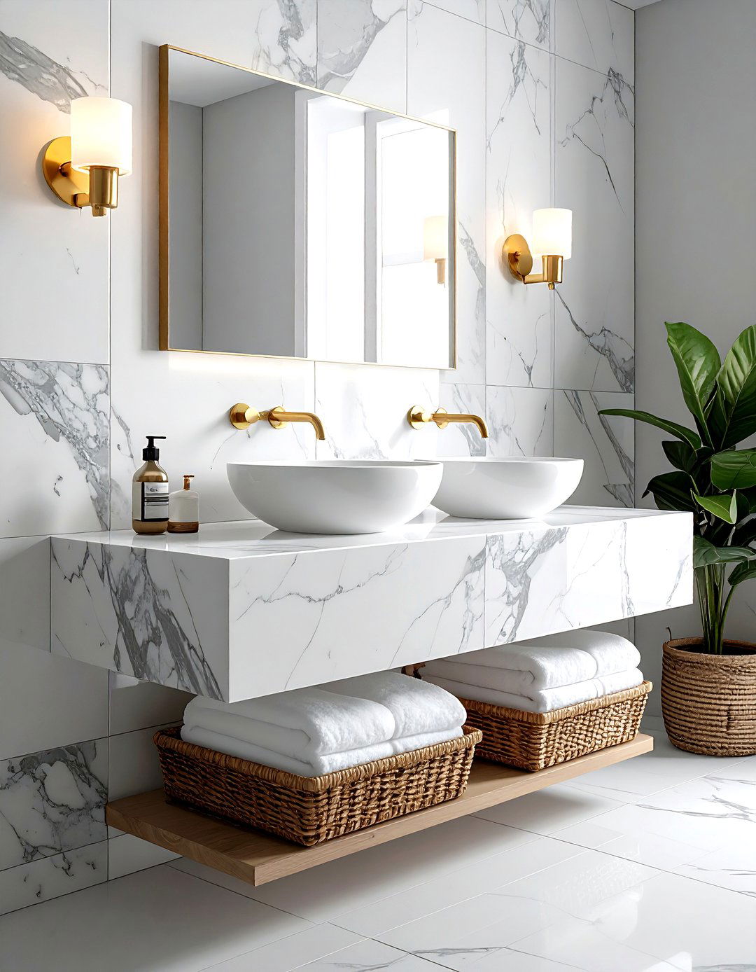 Floating Marble Vanity - 30 wall-mounted sink ideas