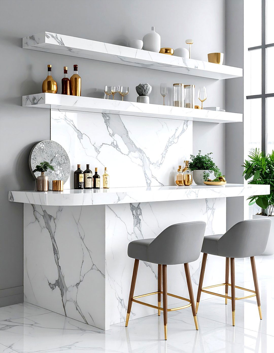 Floating Marble Wall Shelves - 30 dining room shelving ideas