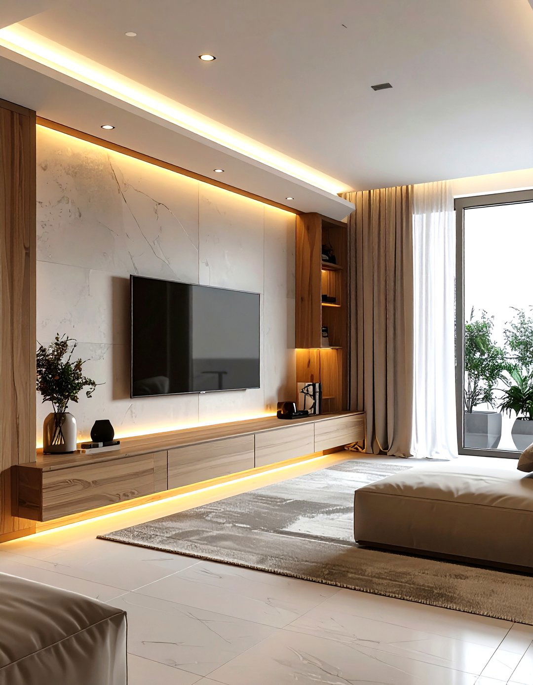 Floating Media Console Light - 30 living room accent lighting ideas