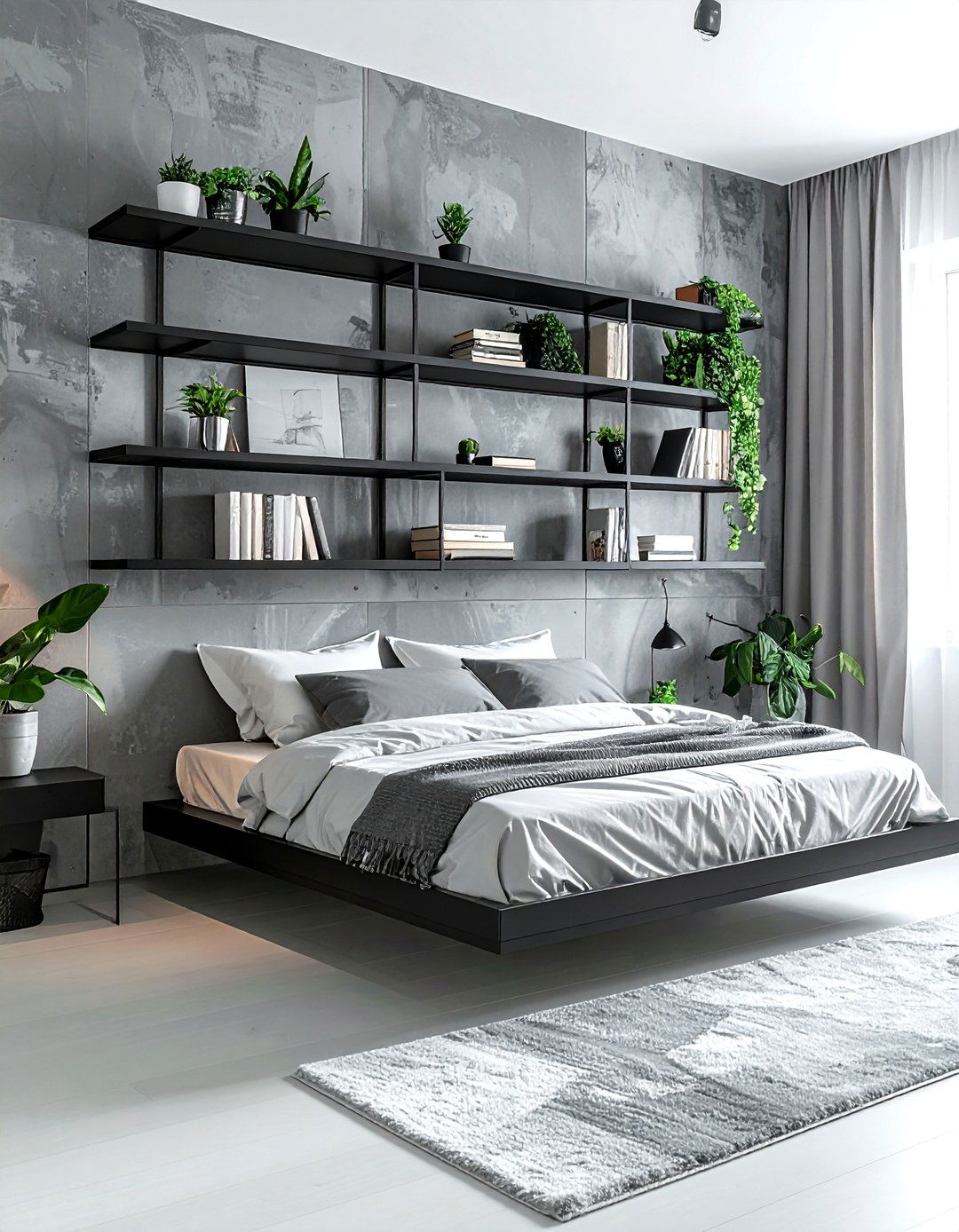 Floating Metal Shelf - 30 industrial gray bedroom ideas