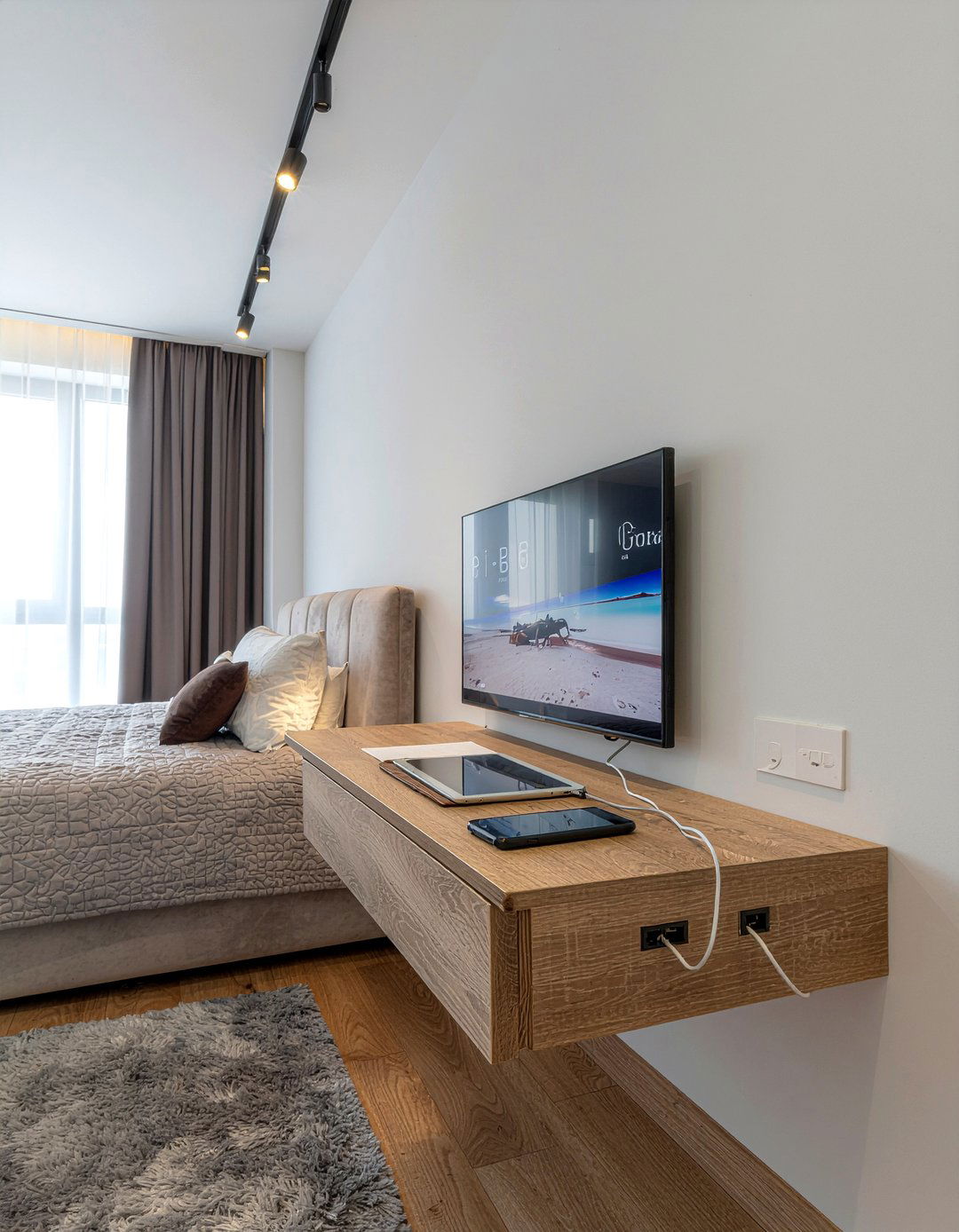 Floating Nightstand With USB - 30 bedroom wall mounted nightstands