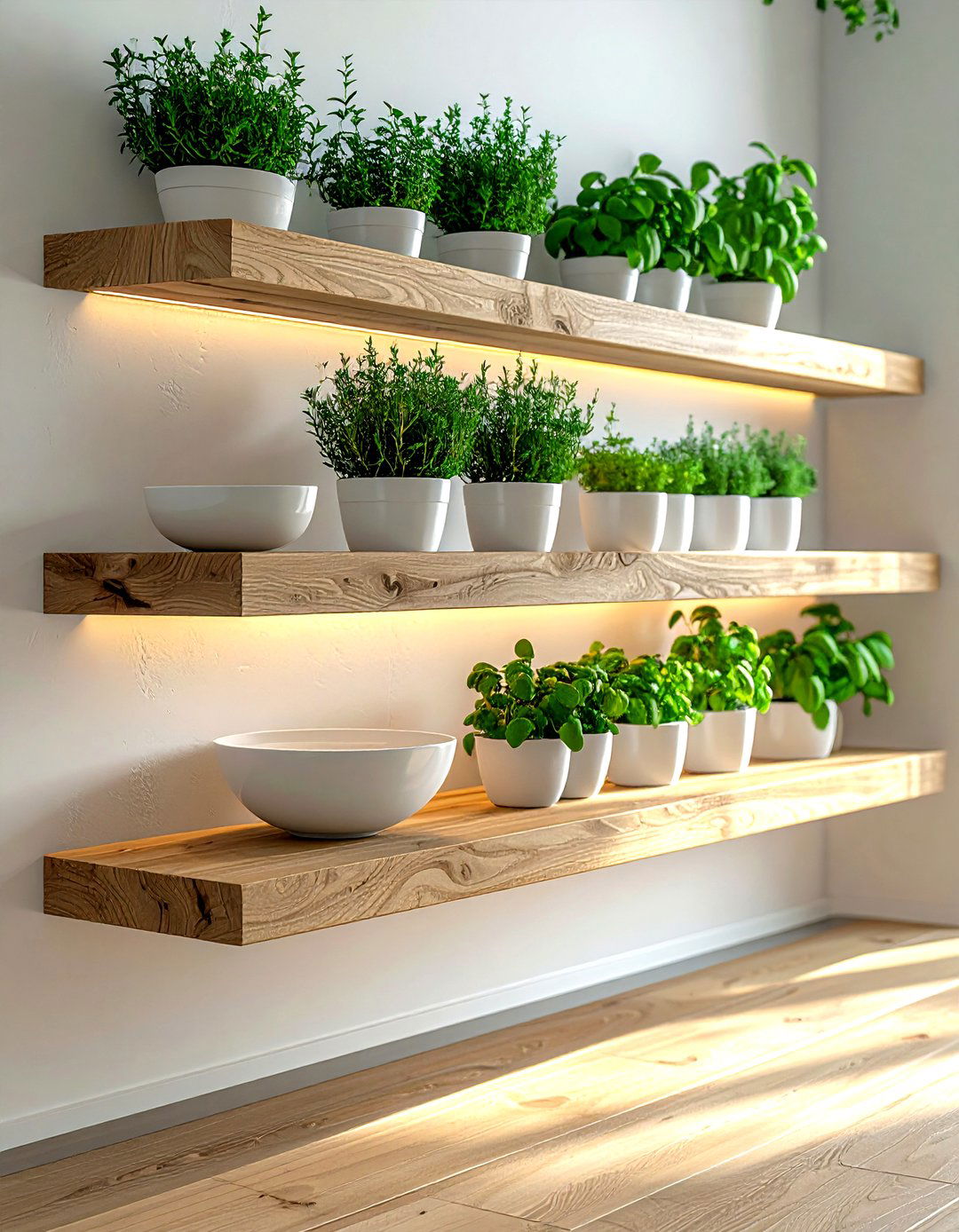 Floating Oak Corner Ledges - 30 living room corner shelving ideas