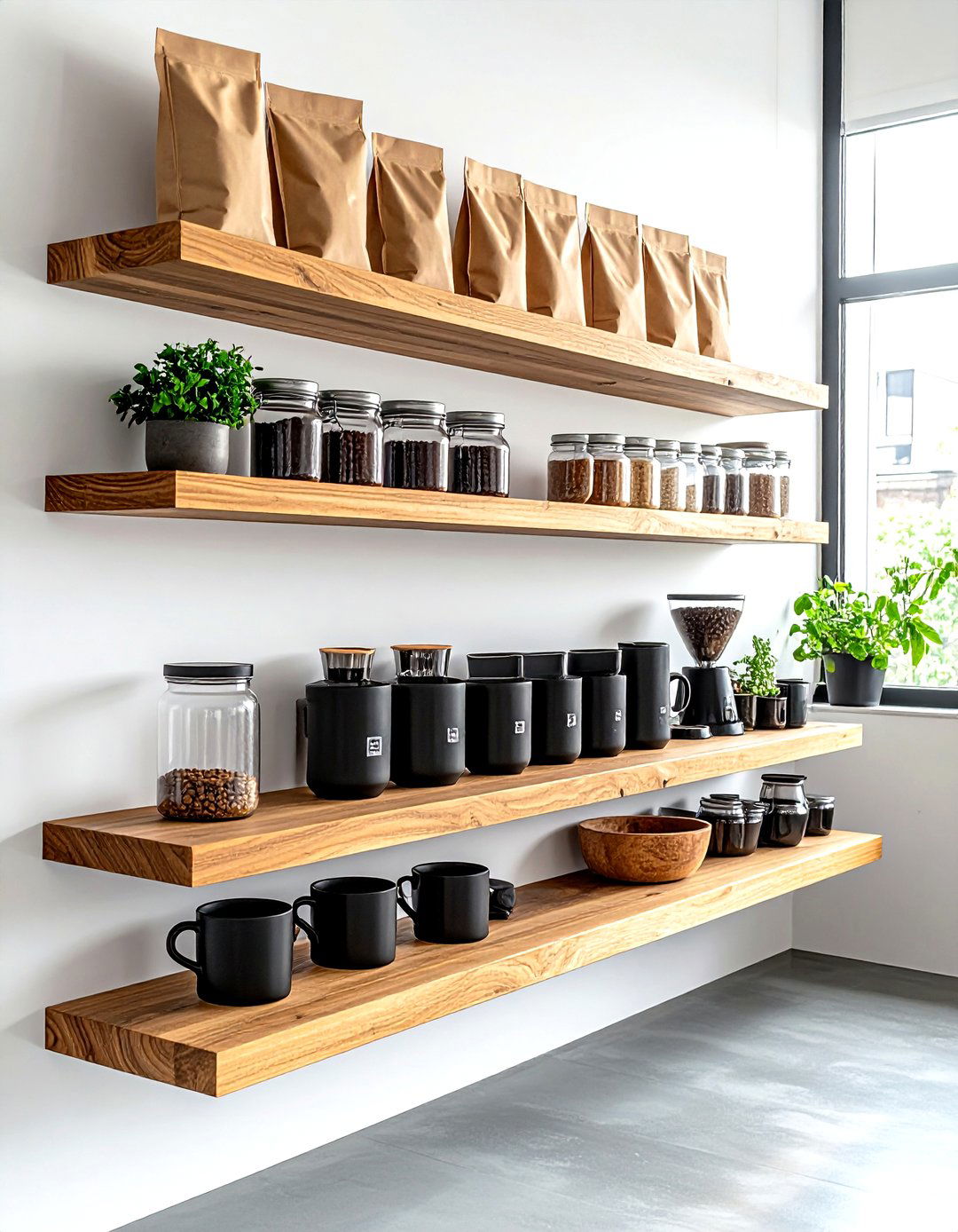 Floating Shelf Coffee Bar - 30 kitchen coffee nook ideas