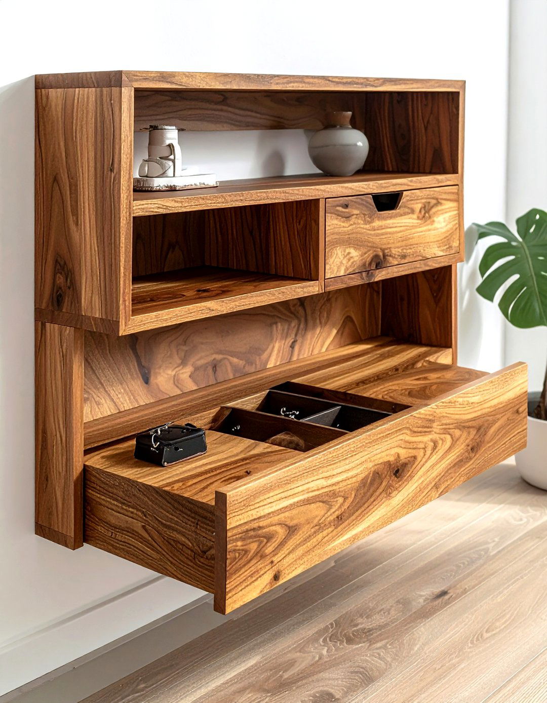 Floating Shelf Drawer - 30 living room hidden storage ideas
