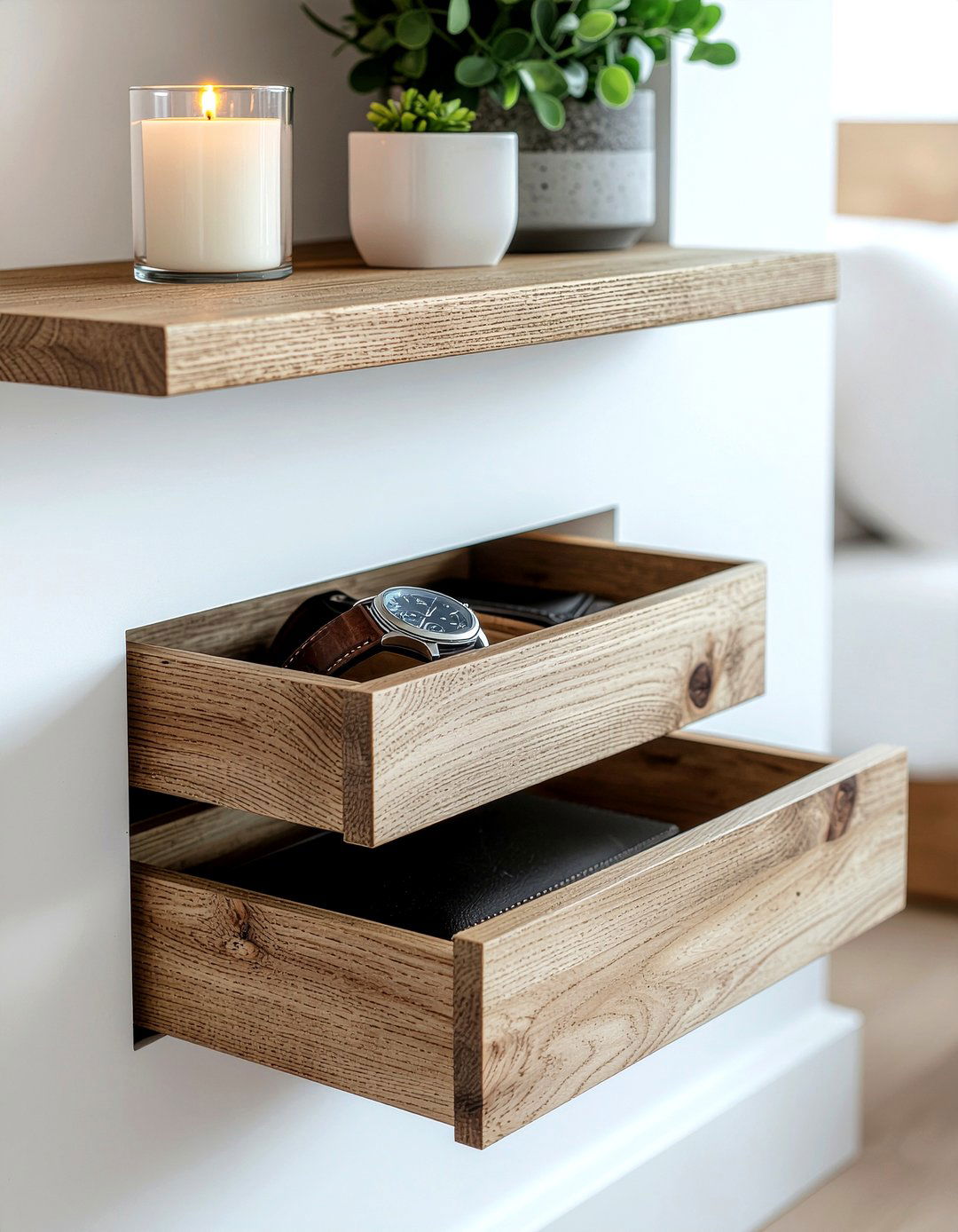 Floating Shelf Drawer - 30 bedroom hidden storage ideas