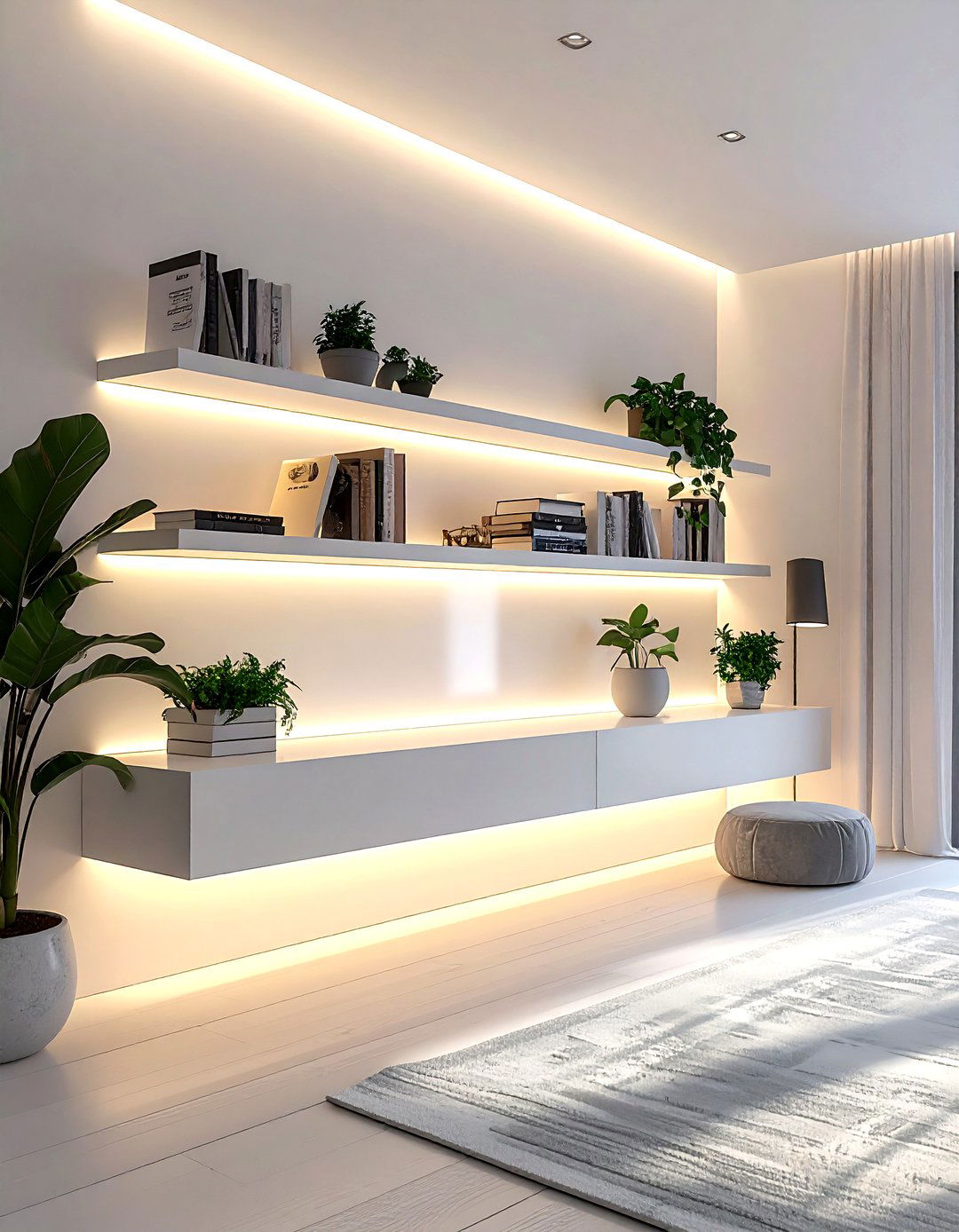 Floating Shelf Lighting - 30 living room ambient lighting ideas