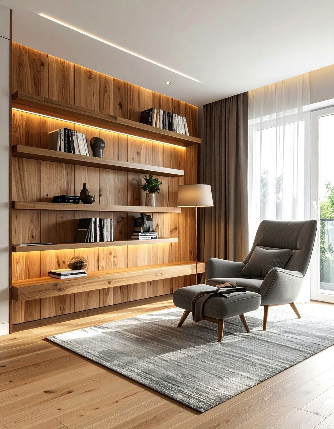 Floating Shelf Plank Wall - 30 living room plank wall ideas