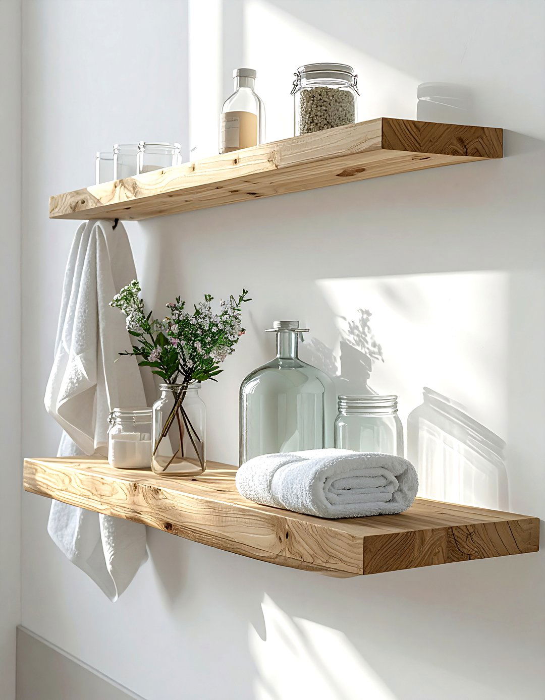 Floating Shelf With Hooks - 30 bathroom hanging storage ideas