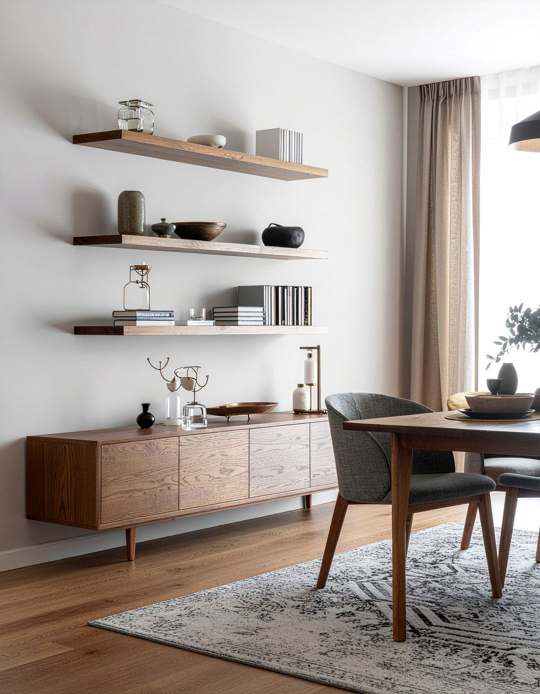 Floating Shelves Above Sideboard - 30 dining room balance ideas