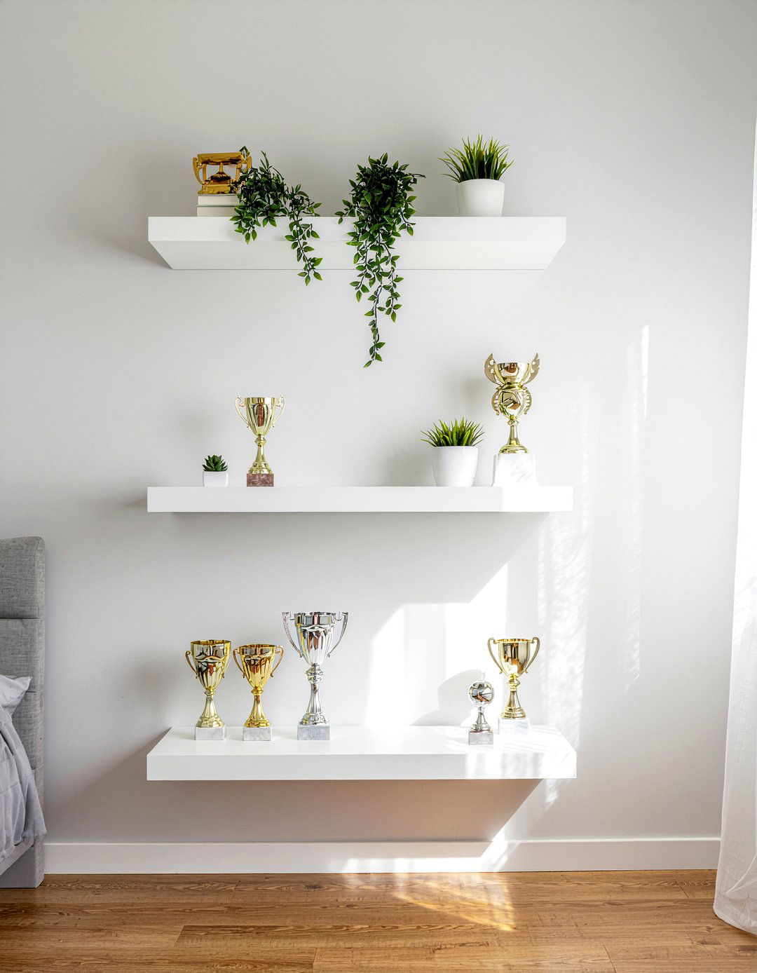 Floating Shelves For Trophies - 30 bedroom trophy display ideas