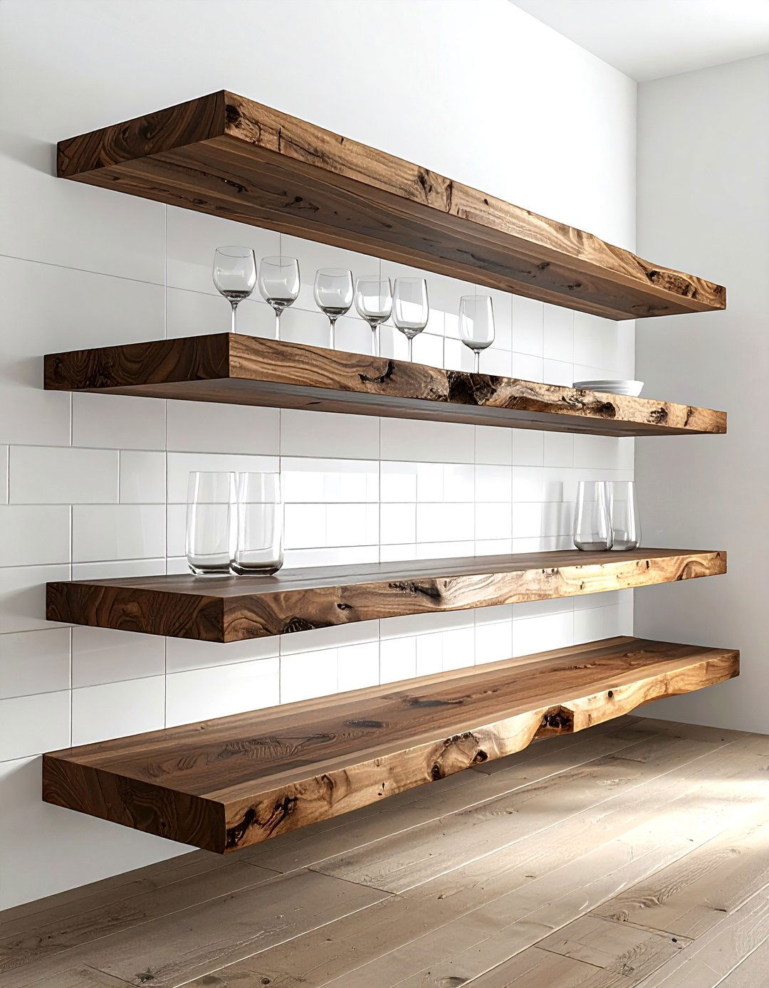Floating Timber Shelves - 30 rustic modern kitchen ideas