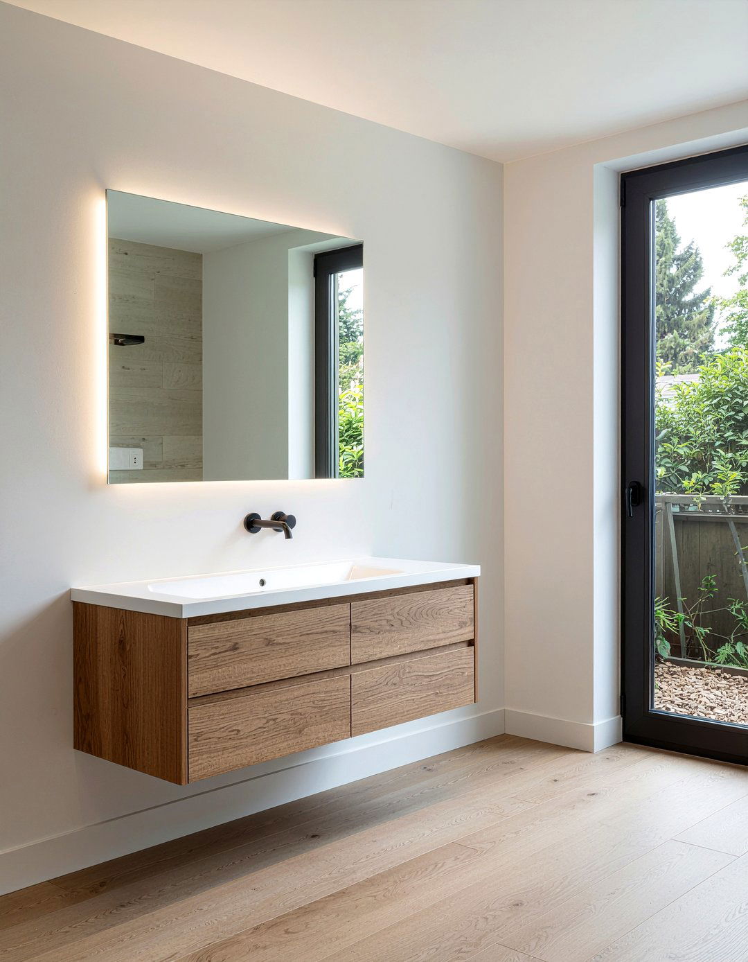 Floating Vanity Mirror - 30 lighted mirror bathroom ideas