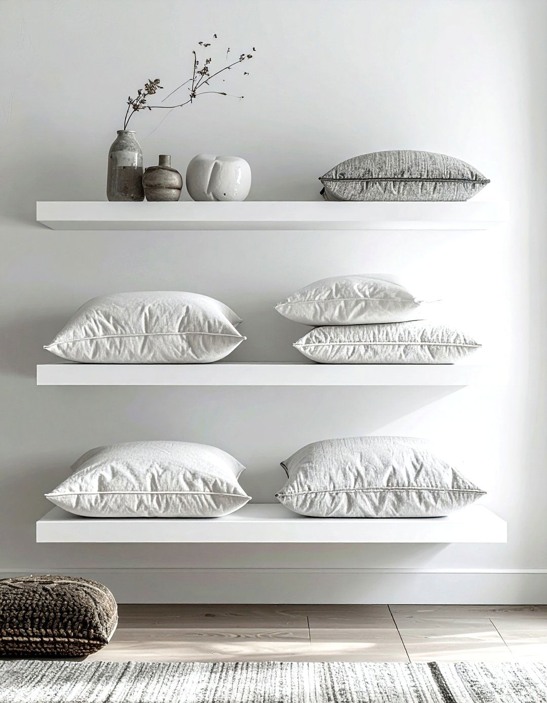 Floating Wall Shelves - 30 living room pillow storage ideas