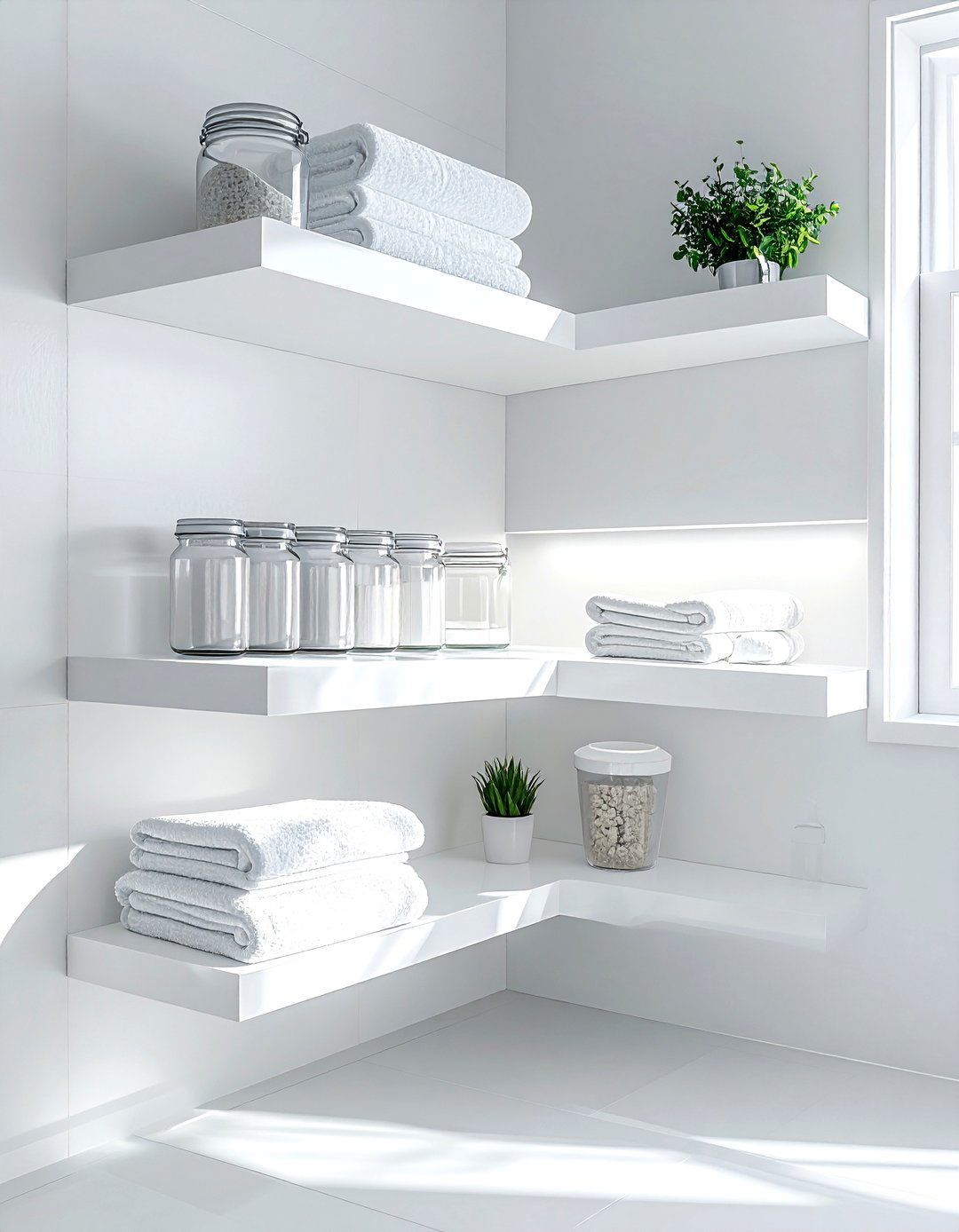 Floating White Corner Shelves - 30 bathroom corner shelving ideas