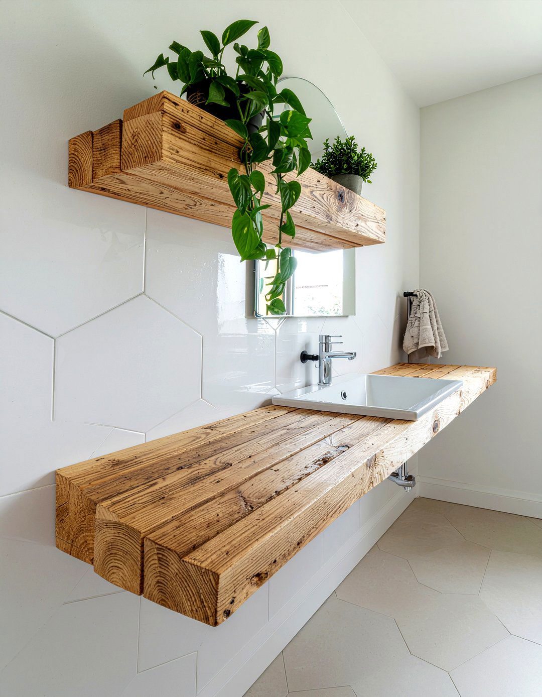 Floating Wood Bathroom Shelves - 30 bathroom cabinet ideas