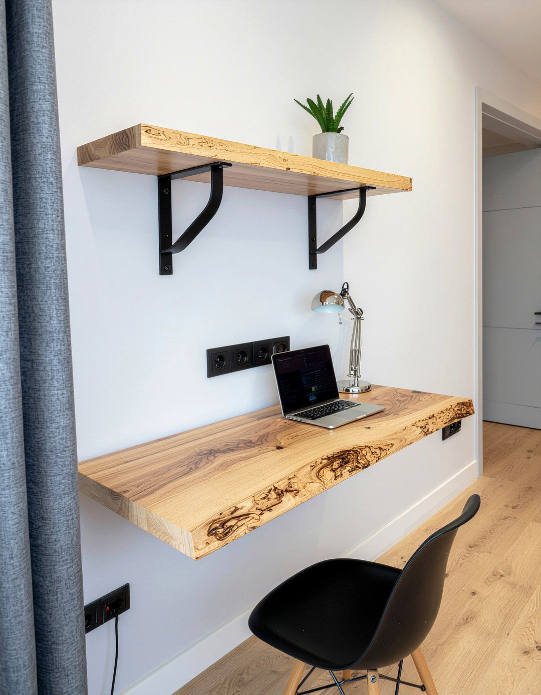 Floating Wood Desk - 30 industrial bedroom ideas