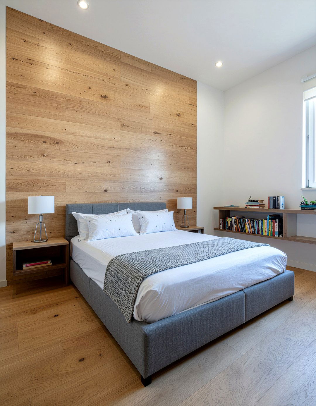 Floating Wood Headboard Wall - 30 bedroom wood wall ideas